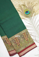 Kalanjali chanderi silk cotton plain body tissue border - Green